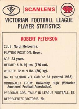 1974 Scanlens VFL #15 Robert Peterson Back